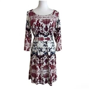 HALO Dress M Boho Indie Ikat Print Tie Waist 3/4 Sleeve Lined Chic Statement